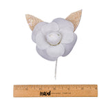 Vintage White Fabric Flower Pick with White Iris Sequined Leaves - 5" x 4.25"