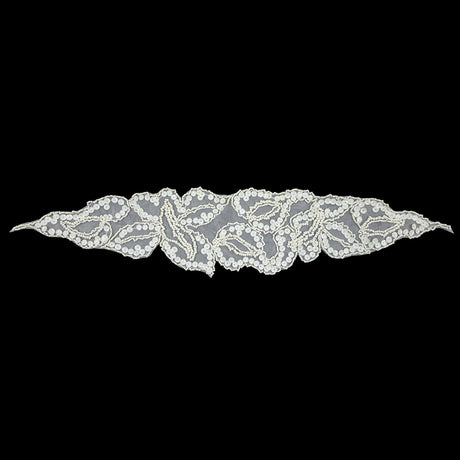Vintage White Abstracted Leaves Beaded and Sequins Sheer Mesh Applique - 3.75" x 18.25"