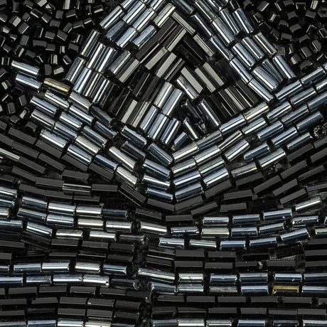 Vintage Gunmetal and Black Large Geometric Glass Beaded Applique - 4.5" x 19.75"