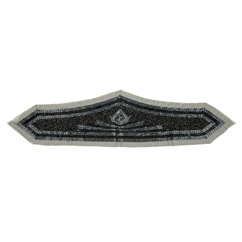 Vintage Gunmetal and Black Large Geometric Glass Beaded Applique - 4.5" x 19.75"