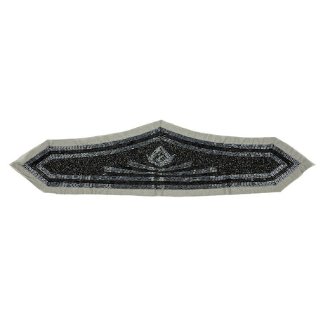 Vintage Gunmetal and Black Large Geometric Glass Beaded Applique - 4.5" x 19.75"