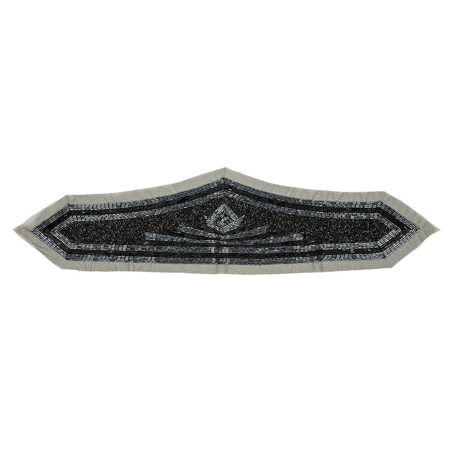 Vintage Gunmetal and Black Large Geometric Glass Beaded Applique - 4.5" x 19.75"