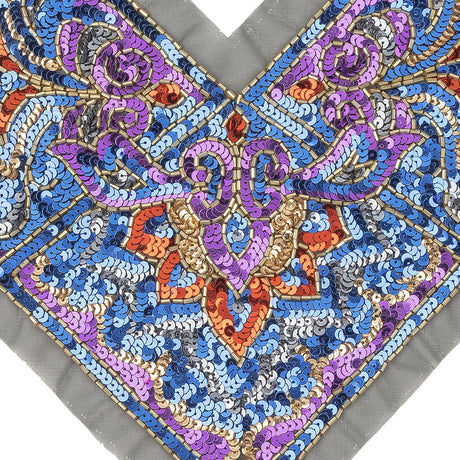 Vintage Lavish Blue, Purple and Red Sequins Classical Nature-like Applique - 8.625" x 12.75"