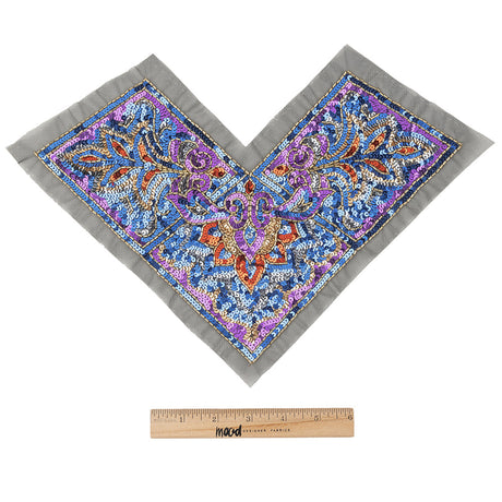 Vintage Lavish Blue, Purple and Red Sequins Classical Nature-like Applique - 8.625" x 12.75"