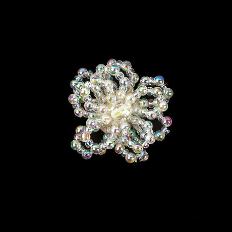 Vintage White Iris Iridescent Beaded Floral Applique - 1.75"