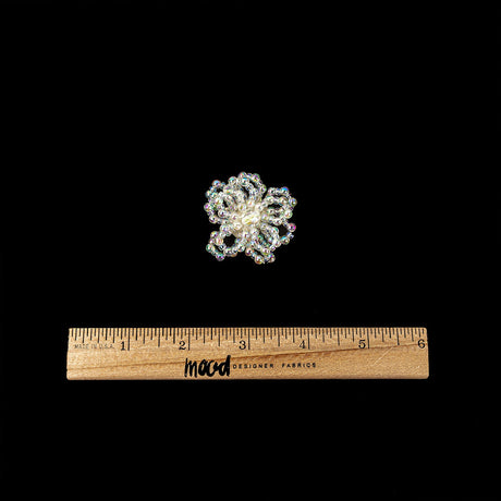 Vintage White Iris Iridescent Beaded Floral Applique - 1.75"