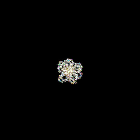 Vintage White Iris Iridescent Beaded Floral Applique - 1.75"
