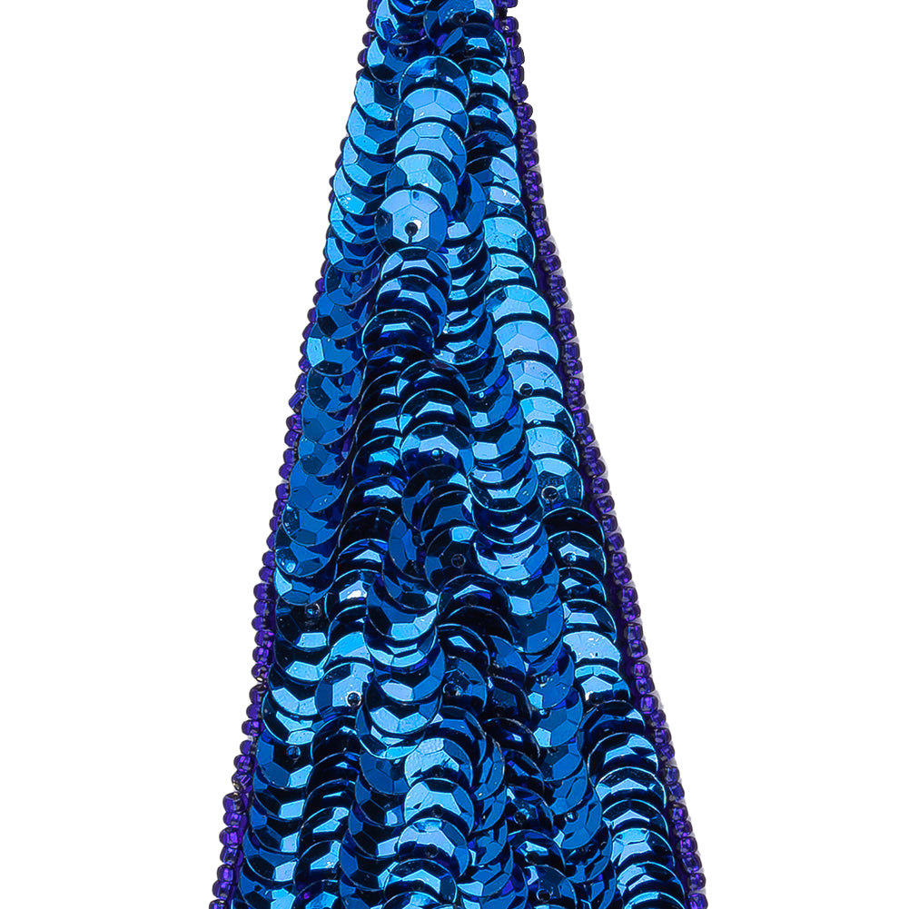 Vintage Magnetic Blue Sequins and Beads Triangle Applique - 4.875" x 1.875"