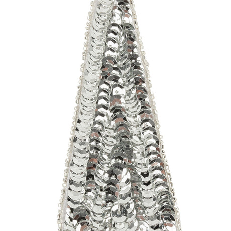 Vintage Disco Ball Silver Sequins and Beads Triangle Applique - 4.875" x 1.875"