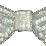 Vintage Iridescent White and Silver Lined Sequined and Beaded Bow Applique - 2.75" x 2.5"