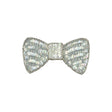 Vintage Iridescent White and Silver Lined Sequined and Beaded Bow Applique - 2.75" x 2.5"