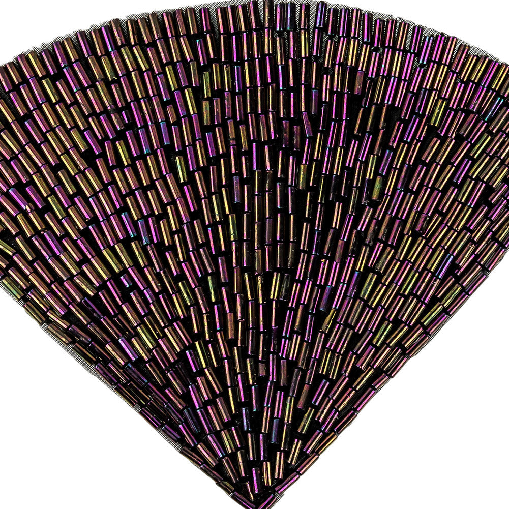 Vintage Purple Iris Beaded Fan Applique - 3.5" x 5"