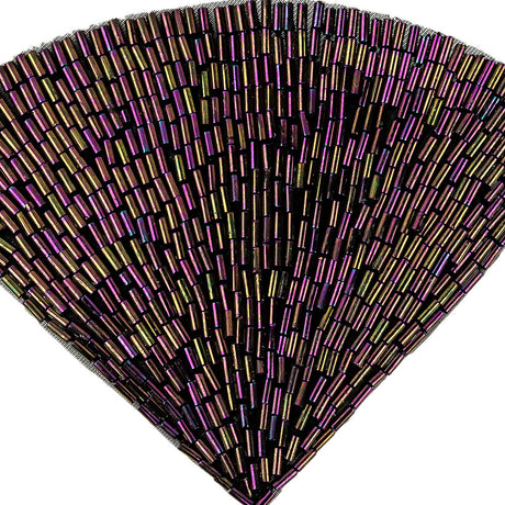 Vintage Purple Iris Beaded Fan Applique - 3.5" x 5"