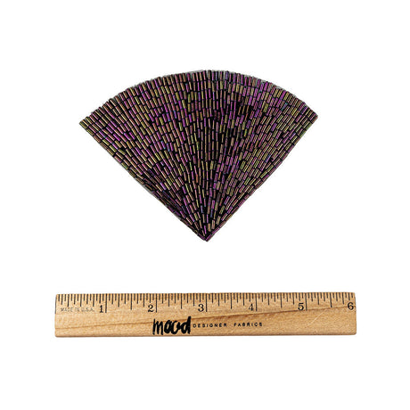 Vintage Purple Iris Beaded Fan Applique - 3.5" x 5"