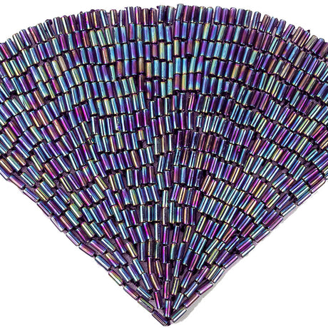 Vintage Lavender Iris Beaded Fan Applique - 3.5" x 5"
