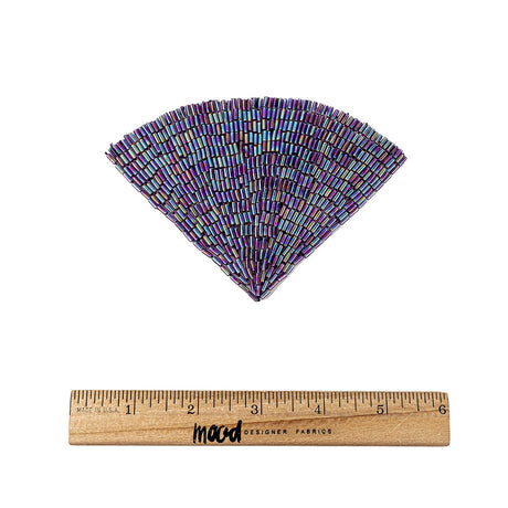Vintage Lavender Iris Beaded Fan Applique - 3.5" x 5"