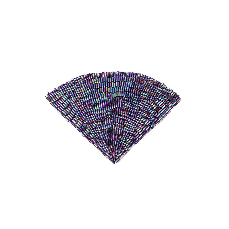 Vintage Lavender Iris Beaded Fan Applique - 3.5" x 5"