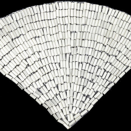 Vintage White Satin Beaded Fan Applique - 3.5" x 5"