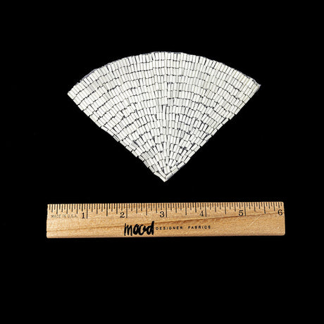 Vintage White Satin Beaded Fan Applique - 3.5" x 5"