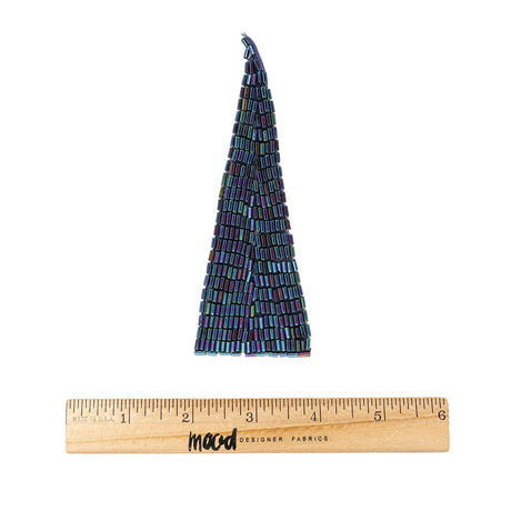 Vintage Blue Iris Bugle Beaded Triangle Applique - 5" x 1.875"