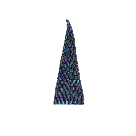Vintage Blue Iris Bugle Beaded Triangle Applique - 5" x 1.875"