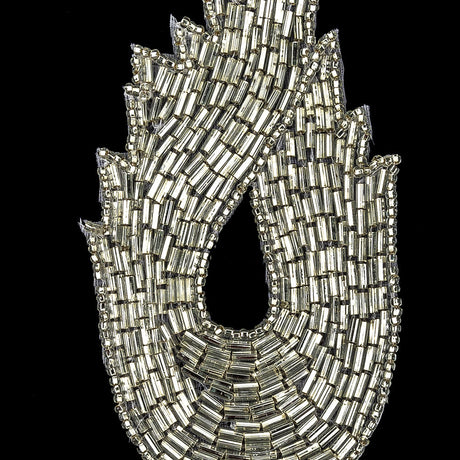 Vintage Silver-lined Bugle Beaded Abstract Applique - 4.625" x 2.5"
