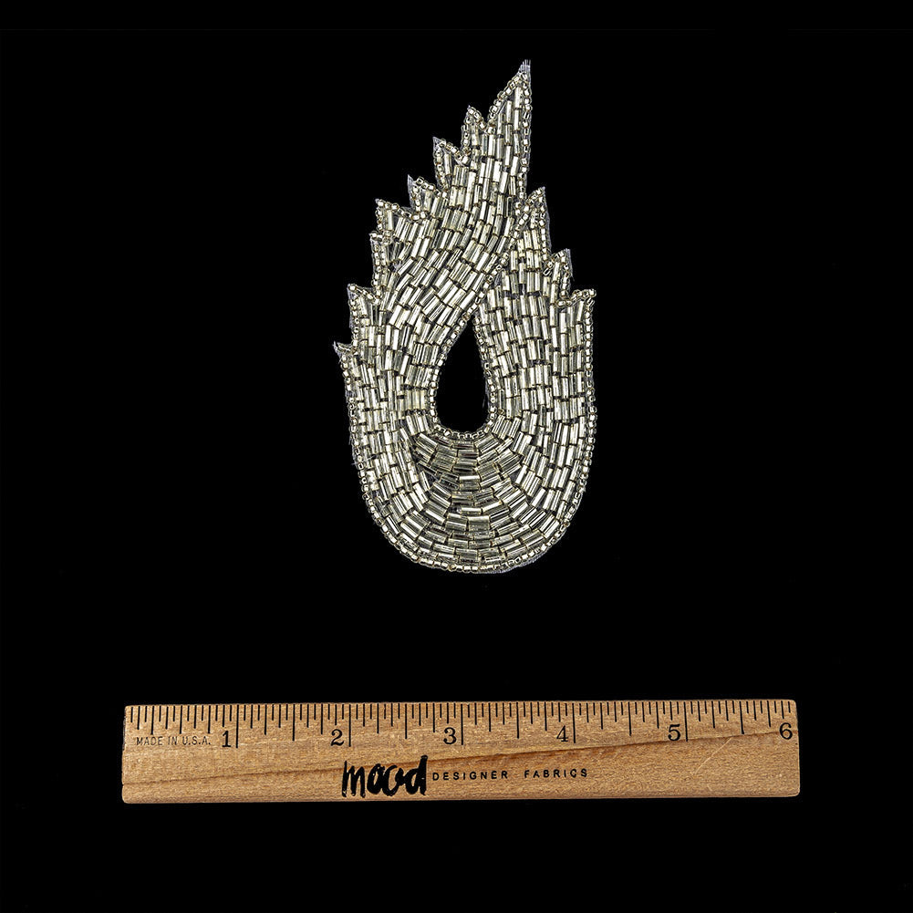 Vintage Silver-lined Bugle Beaded Abstract Applique - 4.625" x 2.5"
