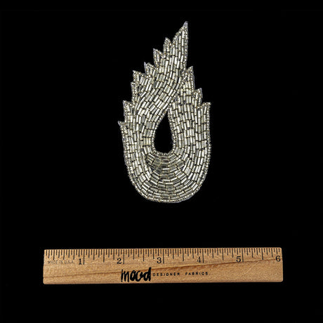 Vintage Silver-lined Bugle Beaded Abstract Applique - 4.625" x 2.5"