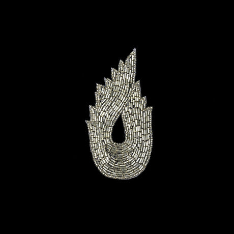 Vintage Silver-lined Bugle Beaded Abstract Applique - 4.625" x 2.5"