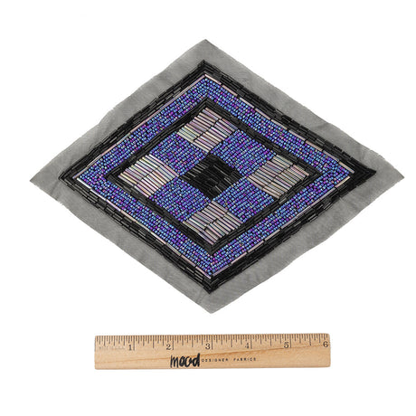 Vintage Jet, Blue Multi and Silver Beaded Diamond Applique - 8.25" x 6.125"