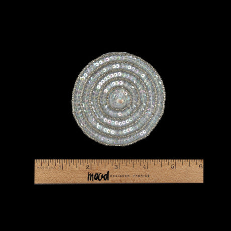 Vintage White Iris Sequins and Silver Lined Seed Beaded Concentric Circles Applique - 3.375"