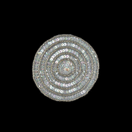 Vintage White Iris Sequins and Silver Lined Seed Beaded Concentric Circles Applique - 3.375"