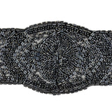 Vintage Gunmetal Bugle and Seed Beaded Abstract Mesh-Backed Applique - 13.25" x 4"
