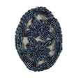 Vintage Blue Iris Floral Bugle Beaded Applique on Black Mesh - 3" x 3.875"