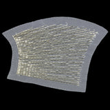 Vintage Silver Linear Left Glass Bugle Beaded Sheer Applique - 6.25" x 4.5"