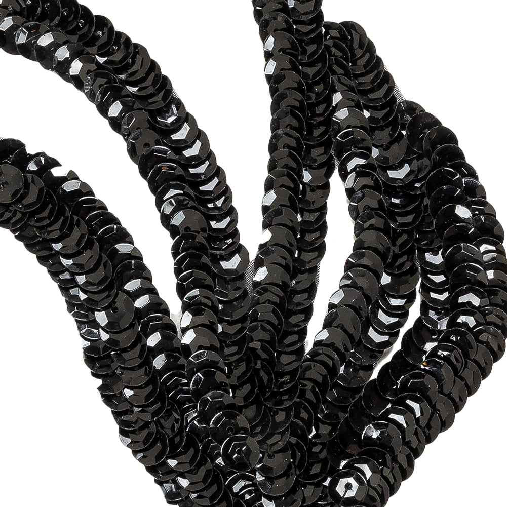 Vintage Black Sequined Abstract Left Side Applique - 5.25" x 3.625"
