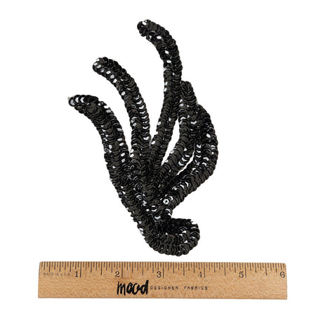 Vintage Black Sequined Abstract Left Side Applique - 5.25" x 3.625"