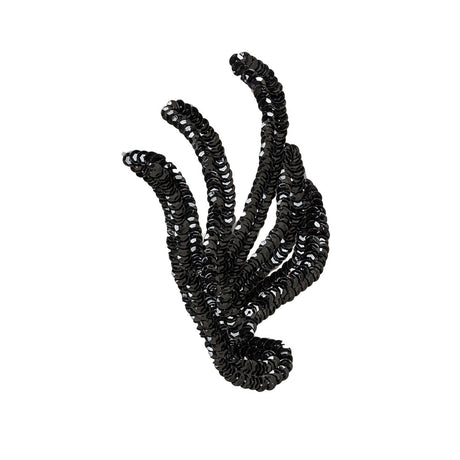 Vintage Black Sequined Abstract Left Side Applique - 5.25" x 3.625"