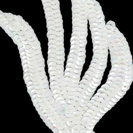 Vintage White Sequined Abstract Left Side Applique - 5.25" x 3.625"