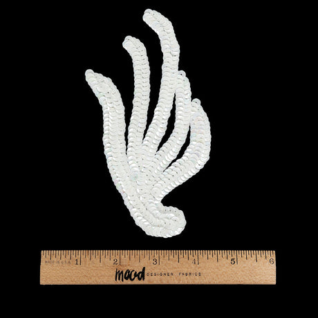 Vintage White Sequined Abstract Left Side Applique - 5.25" x 3.625"