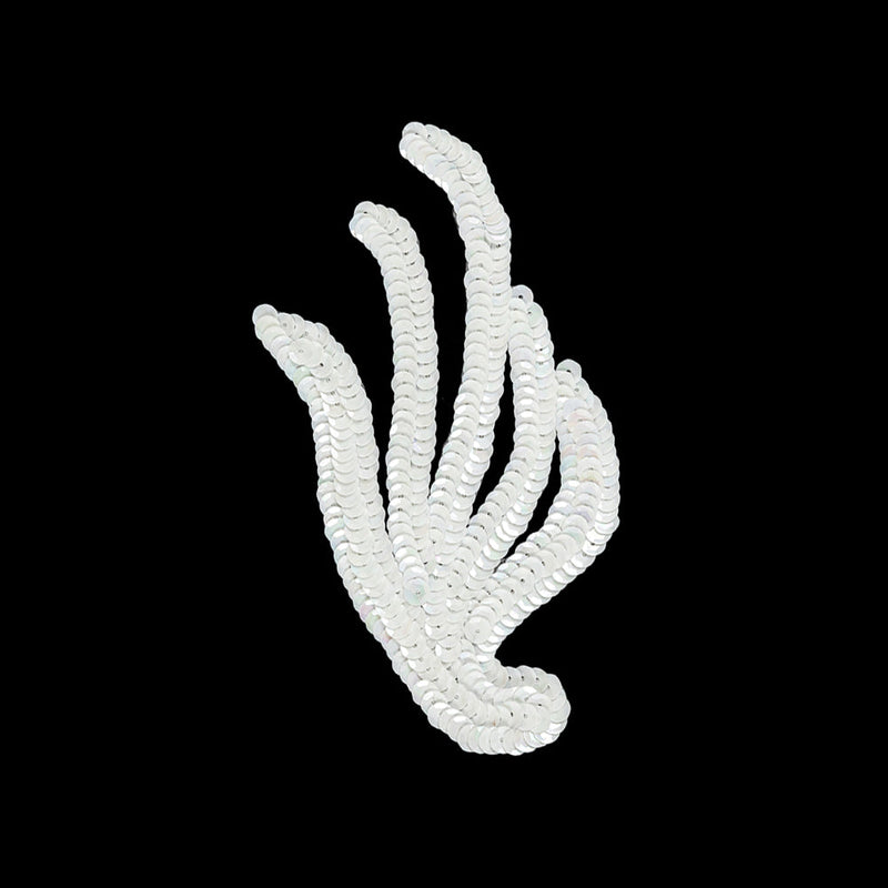 Vintage White Sequined Abstract Left Side Applique - 5.25" x 3.625"