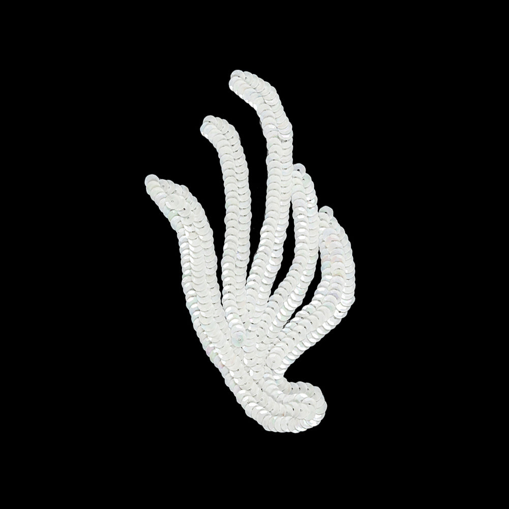Vintage White Sequined Abstract Left Side Applique - 5.25" x 3.625"