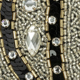 Vintage Black, Silver and Gold Left Paisley Beaded, Sequined and Rhinestone Applique - 5.25" x 3.75"