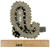Vintage Black, Silver and Gold Left Paisley Beaded, Sequined and Rhinestone Applique - 5.25" x 3.75"