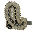 Vintage Black, Silver and Gold Left Paisley Beaded, Sequined and Rhinestone Applique - 5.25" x 3.75"