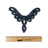 Vintage Blue Iris Bugle and Chop Beaded Abstract Applique - 4.25" x 5.5"