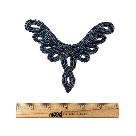 Vintage Blue Iris Bugle and Chop Beaded Abstract Applique - 4.25" x 5.5"