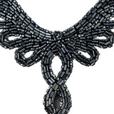 Vintage Gunmetal Bugle and Chop Beaded Abstract Applique - 4.25" x 5.5"
