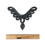 Vintage Gunmetal Bugle and Chop Beaded Abstract Applique - 4.25" x 5.5"