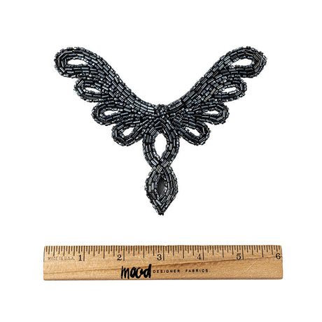 Vintage Gunmetal Bugle and Chop Beaded Abstract Applique - 4.25" x 5.5"